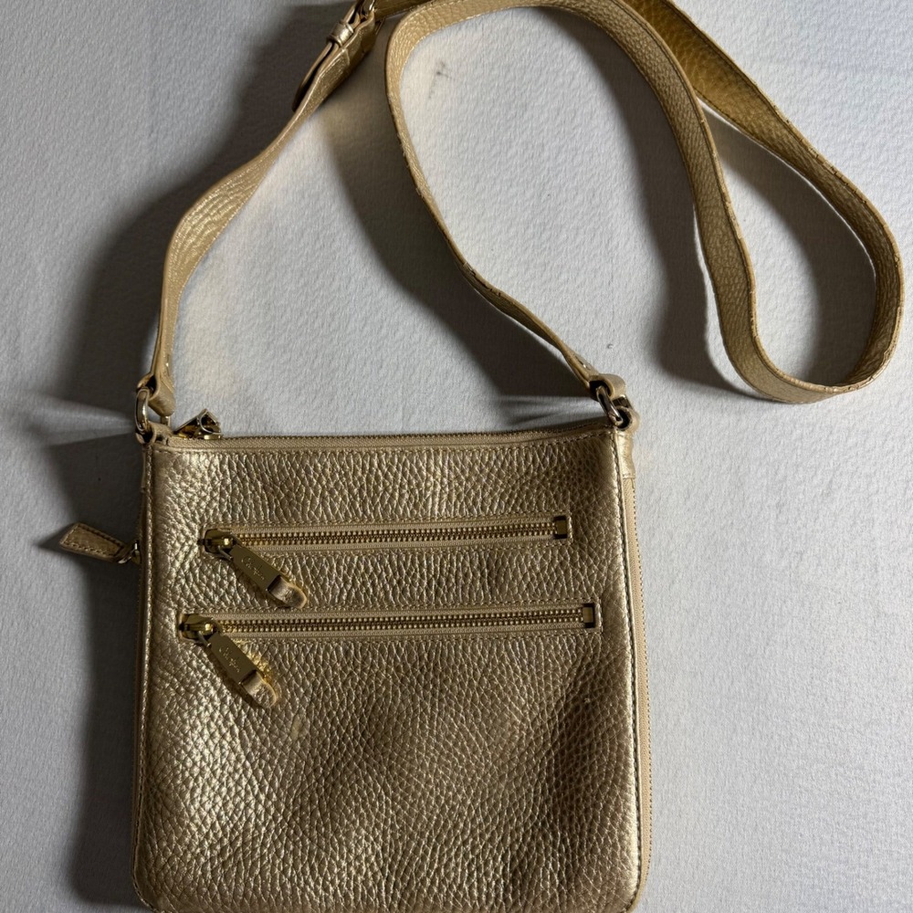 Cole Haan Metallic Gold Pebbled Leather Crossbody Bag Small Messenger Purse